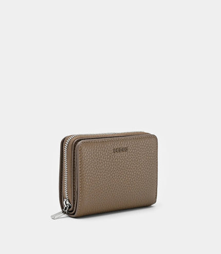 Tumbled Leather Bi-Fold Zip Wallet - Dark Taupe Tumble