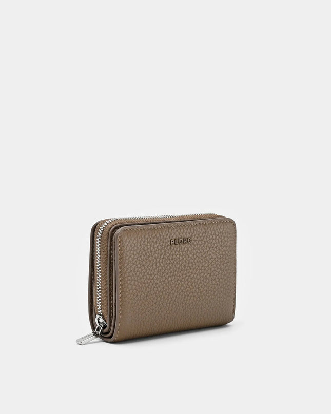 Tumbled Leather Bi-Fold Zip Wallet - Dark Taupe Tumble