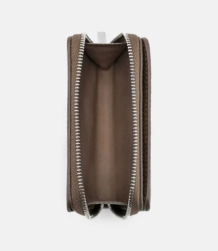 Tumbled Leather Bi-Fold Zip Wallet - Dark Taupe Tumble