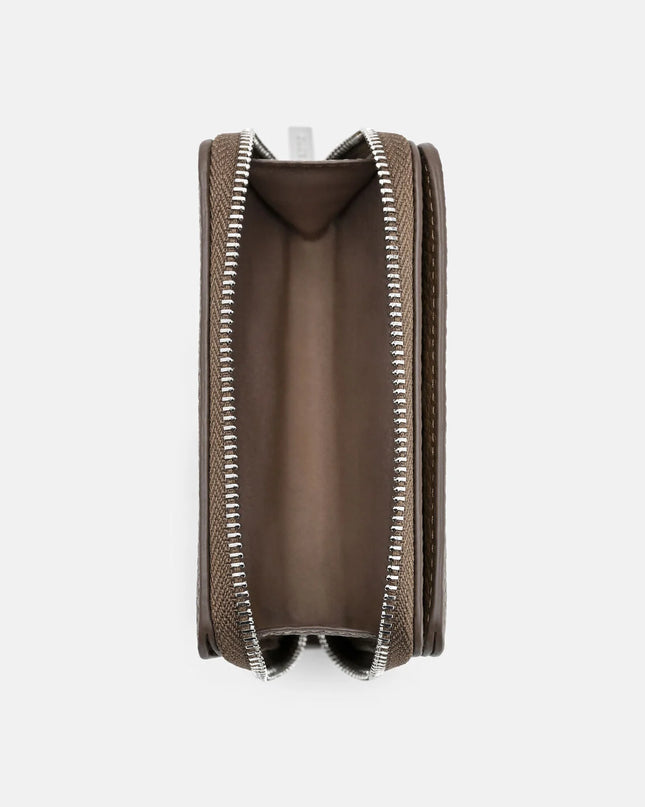 Tumbled Leather Bi-Fold Zip Wallet - Dark Taupe Tumble