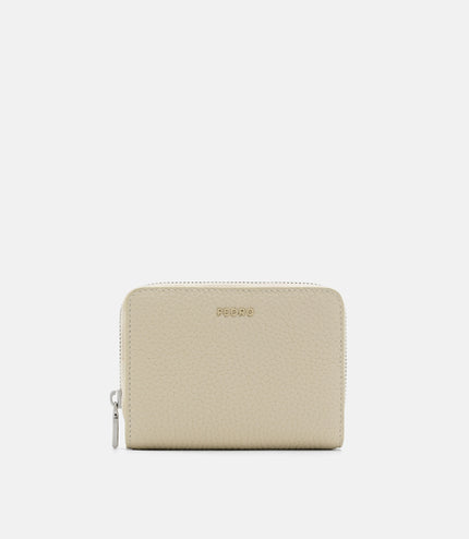 Tumbled Leather Bi-Fold Zip Wallet - Beige Tumble