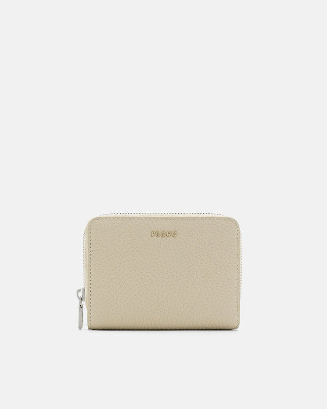 Tumbled Leather Bi-Fold Zip Wallet - Beige Tumble