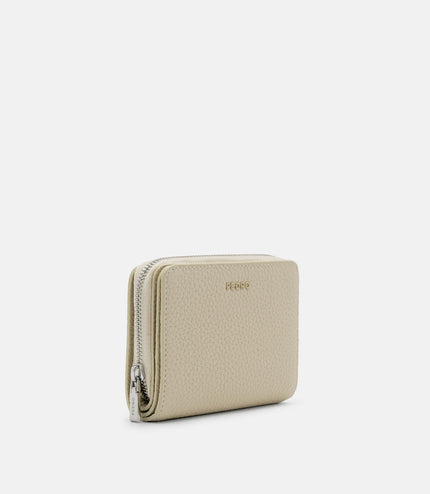 Tumbled Leather Bi-Fold Zip Wallet - Beige Tumble