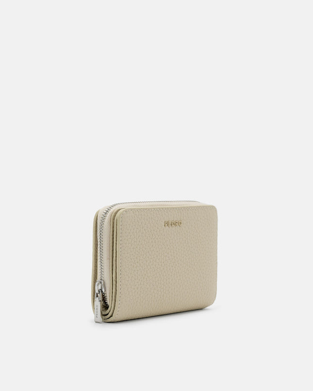 Tumbled Leather Bi-Fold Zip Wallet - Beige Tumble
