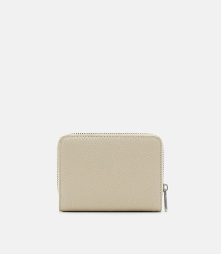 Tumbled Leather Bi-Fold Zip Wallet - Beige Tumble