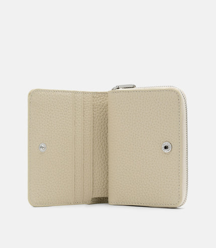 Tumbled Leather Bi-Fold Zip Wallet - Beige Tumble