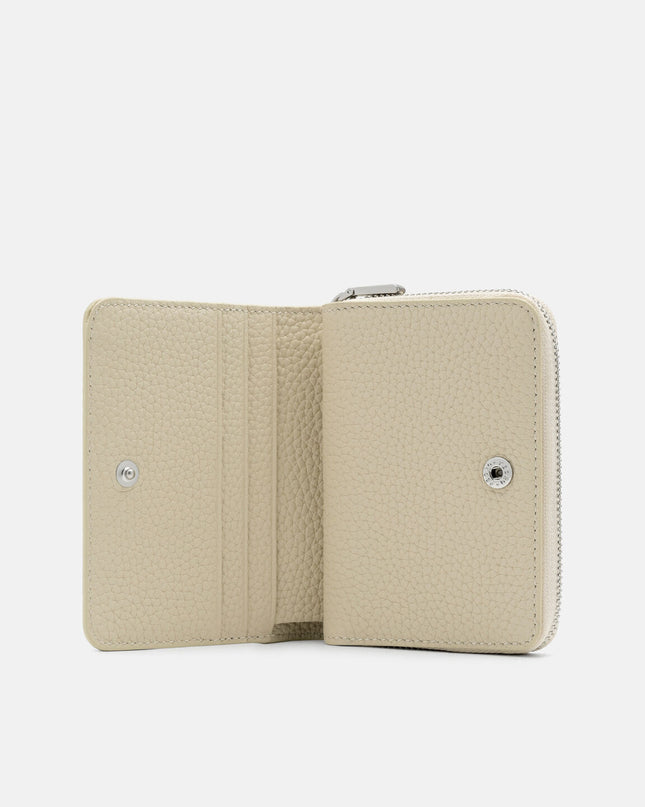 Tumbled Leather Bi-Fold Zip Wallet - Beige Tumble