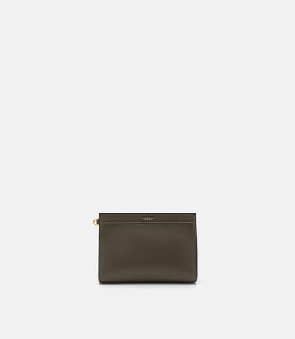 Mini Leather Zip Pouch - Dark Olive