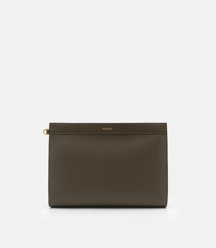 Leather Zip Pouch - Dark Olive