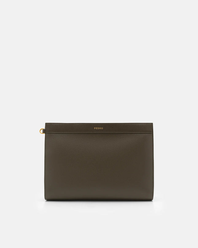 Leather Zip Pouch - Dark Olive