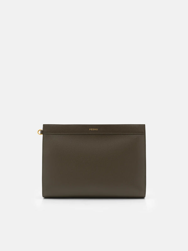Leather Zip Pouch - Dark Olive