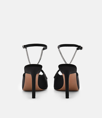 Lia Satin Heel Pumps - Black