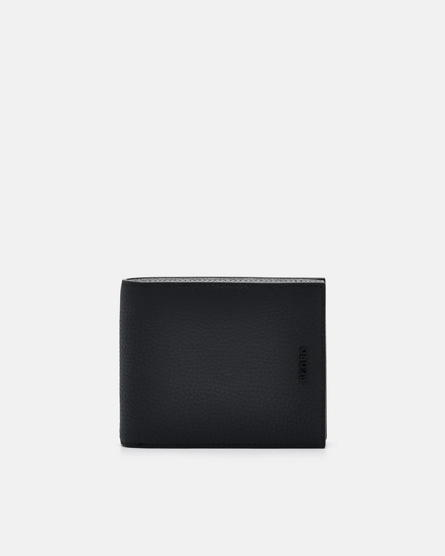 Embossed Leather Bi-Fold Wallet with Insert - Black