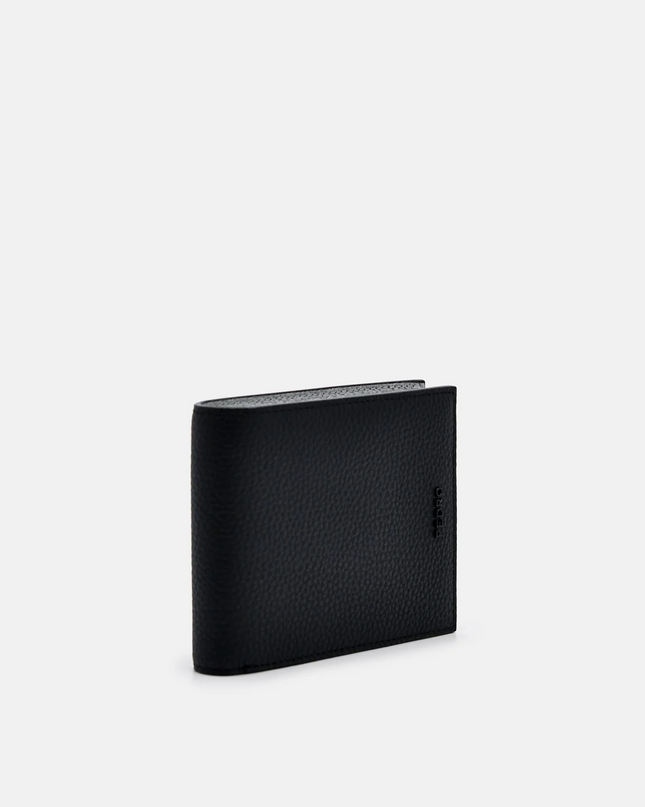 Embossed Leather Bi-Fold Wallet with Insert - Black