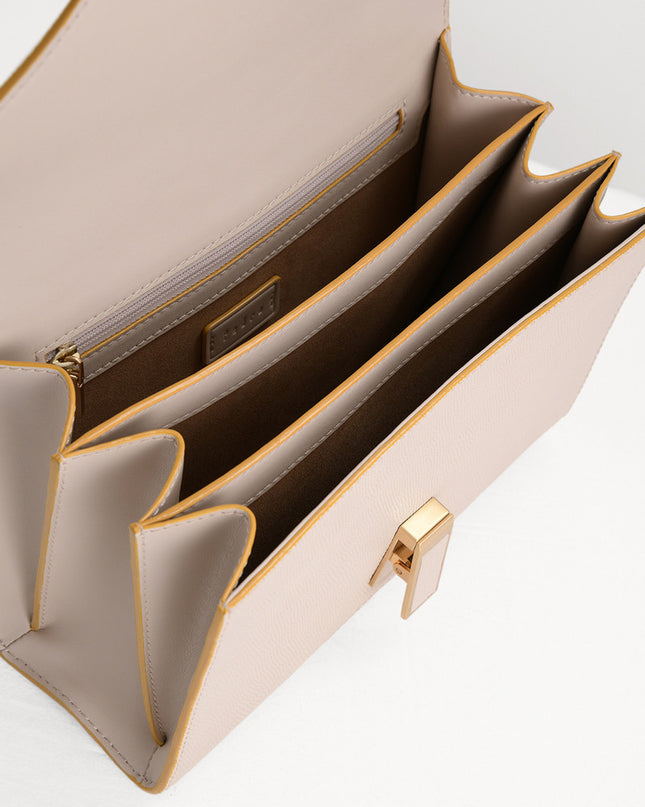 Lizard-Effect Boxy Leather Bag