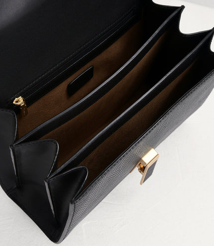 Lizard-Effect Boxy Leather Bag