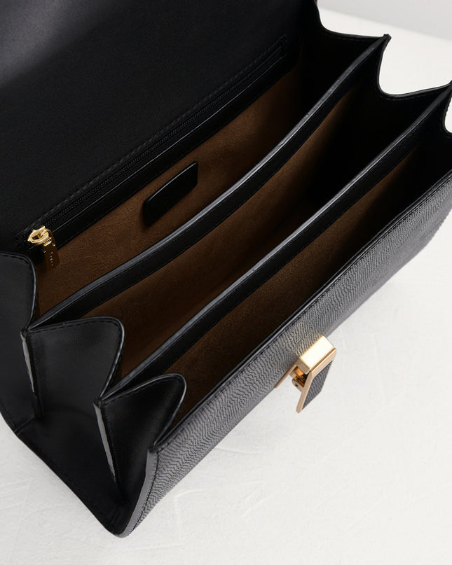 Lizard-Effect Boxy Leather Bag