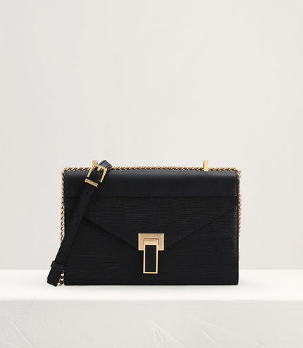 Lizard-Effect Boxy Leather Bag