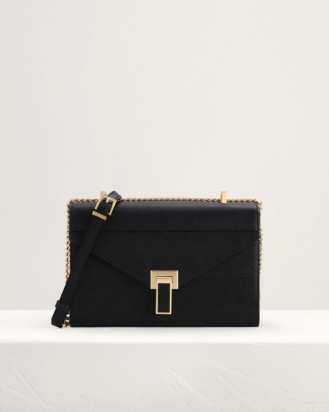 Lizard-Effect Boxy Leather Bag
