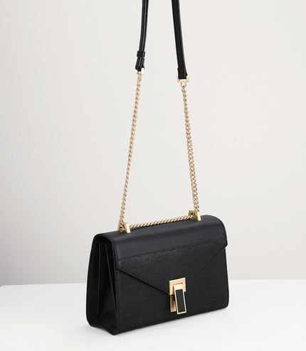 Lizard-Effect Boxy Leather Bag