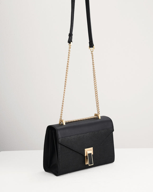 Lizard-Effect Boxy Leather Bag