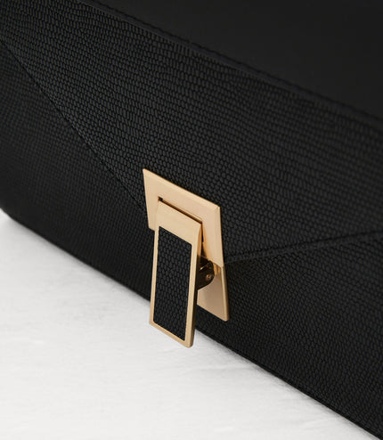 Lizard-Effect Boxy Leather Bag