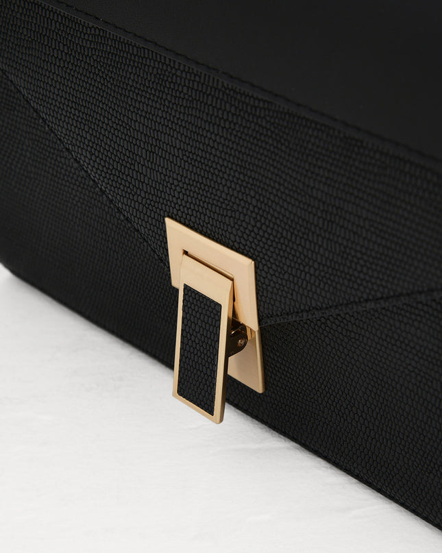 Lizard-Effect Boxy Leather Bag