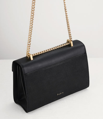 Lizard-Effect Boxy Leather Bag