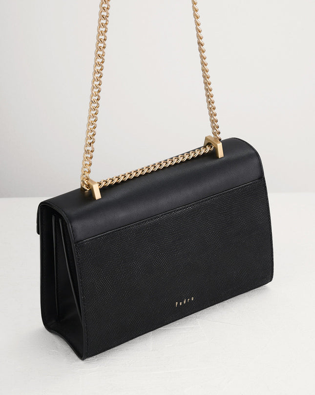 Lizard-Effect Boxy Leather Bag