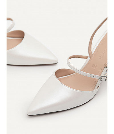 Maia Pearlized Effect Leather Slingback Pumps - Chalk