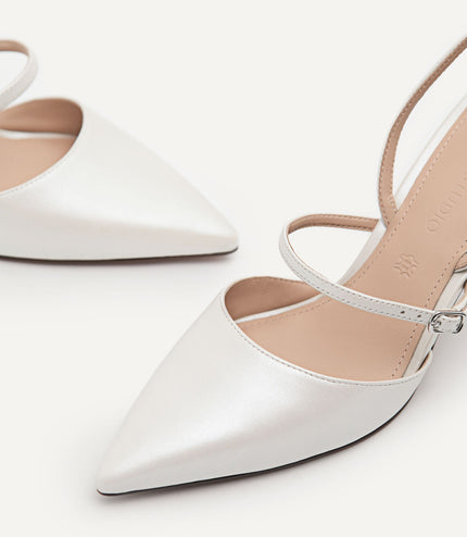 Maia Pearlized Effect Leather Slingback Pumps - Chalk