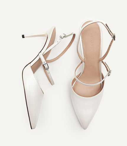 Maia Pearlized Effect Leather Slingback Pumps - Chalk