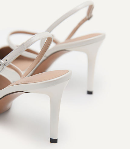Maia Pearlized Effect Leather Slingback Pumps - Chalk