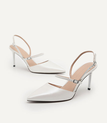 Maia Pearlized Effect Leather Slingback Pumps - Chalk