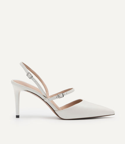 Maia Pearlized Effect Leather Slingback Pumps - Chalk