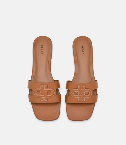 PEDRO Icon Leather Slip-On Sandals - Cognac