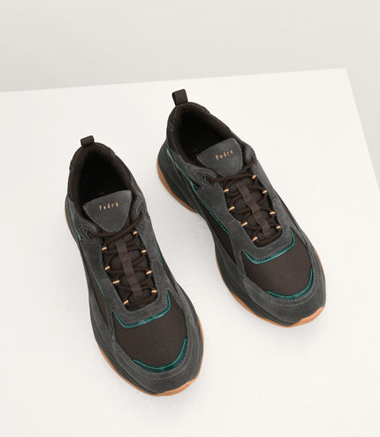 Chunky Suede and Mesh Sneakers