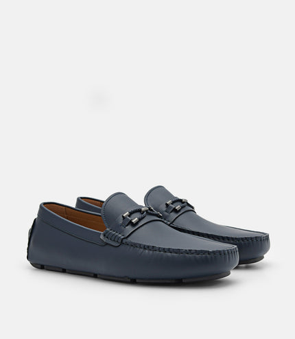 Leather Horsebit Moccasins - Navy