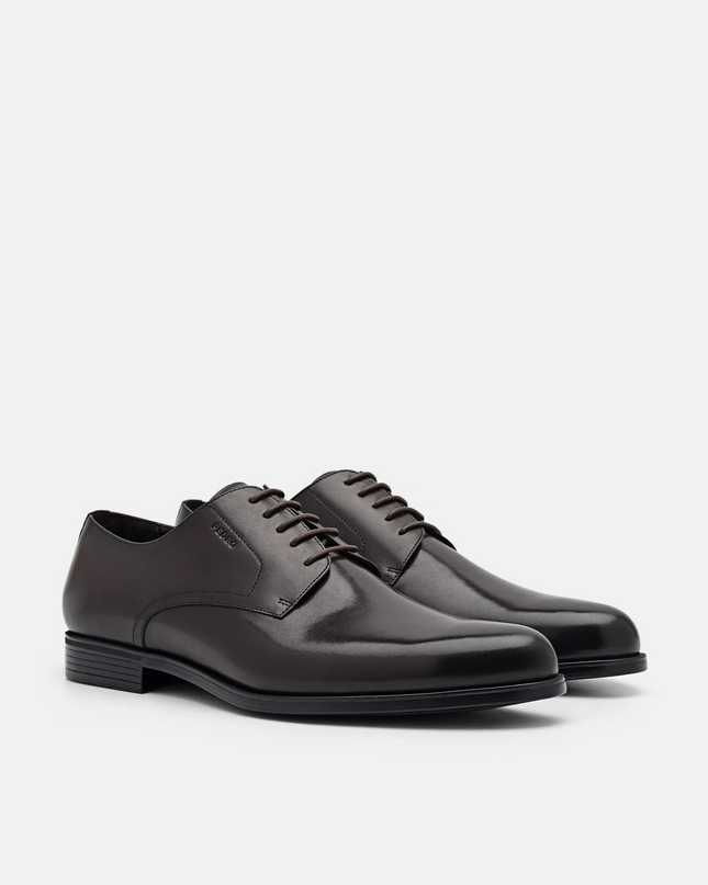 Leather Derby Shoes - Dark brown