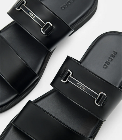 Steven Horsebit Slide Sandals - Black
