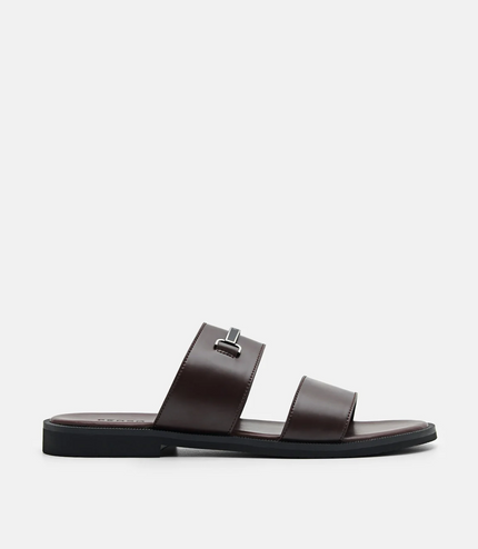 Steven Horsebit Slide Sandals - Dark Brown