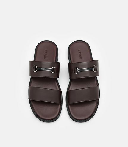 Steven Horsebit Slide Sandals - Dark Brown