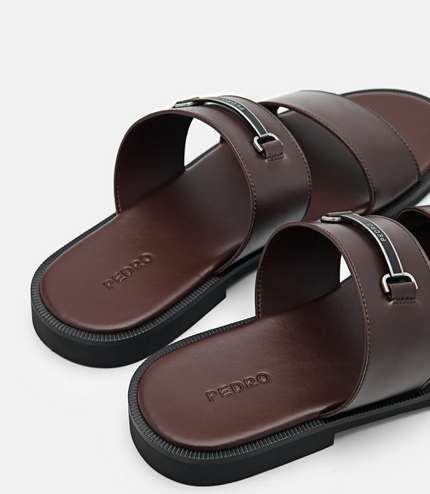Steven Horsebit Slide Sandals - Dark Brown