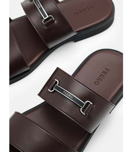 Steven Horsebit Slide Sandals - Dark Brown