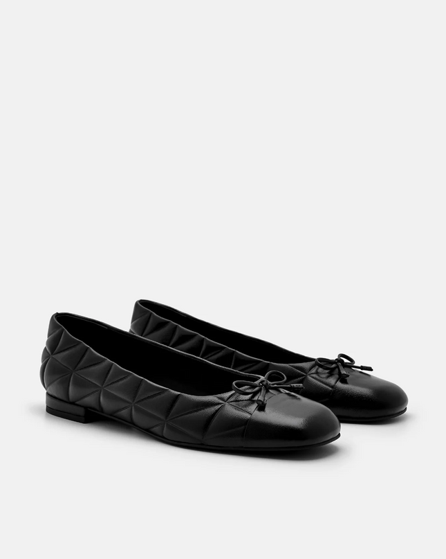 Kayla Leather Ballerina Flats in Pixel - Black