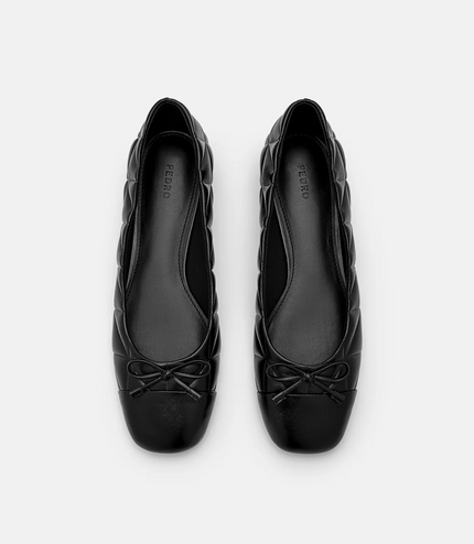 Kayla Leather Ballerina Flats in Pixel - Black
