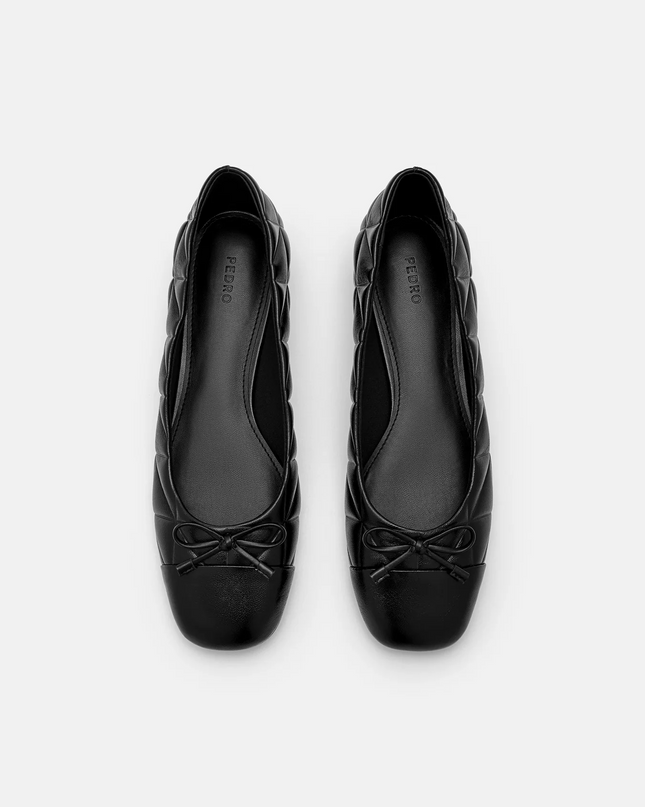 Kayla Leather Ballerina Flats in Pixel - Black