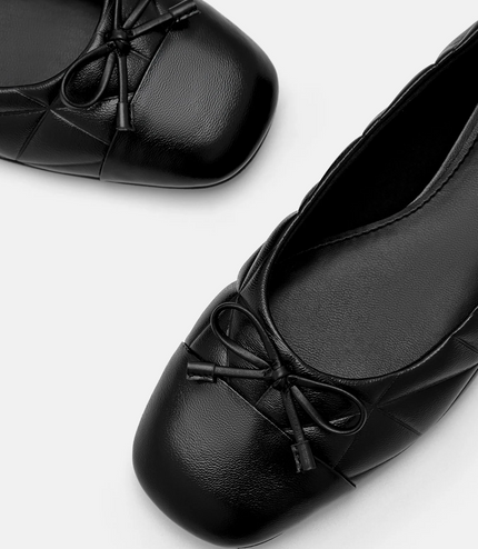 Kayla Leather Ballerina Flats in Pixel - Black