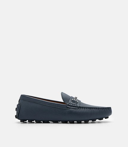 Steven Leather Horsebit Driving Shoes - Navy