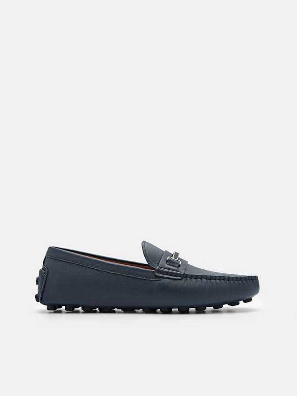 Steven Leather Horsebit Driving Shoes - Navy